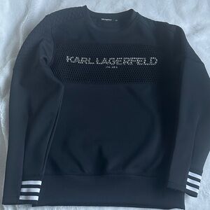 Karl Lagerfeld Black Crewneck Sweater with White Accents